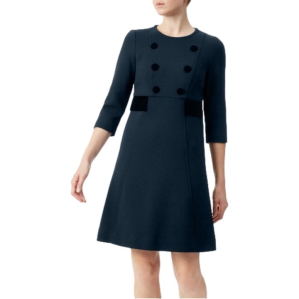 Jane Atelier Isme Shift Wool w Velvet Button Dress (UK 12/US 8) Designer Luxury